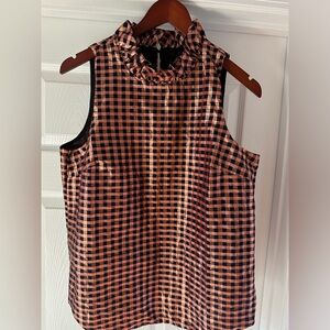 J. Crew Sleeveless Rose Gold and Black Gingham Ruffle Top Size Small